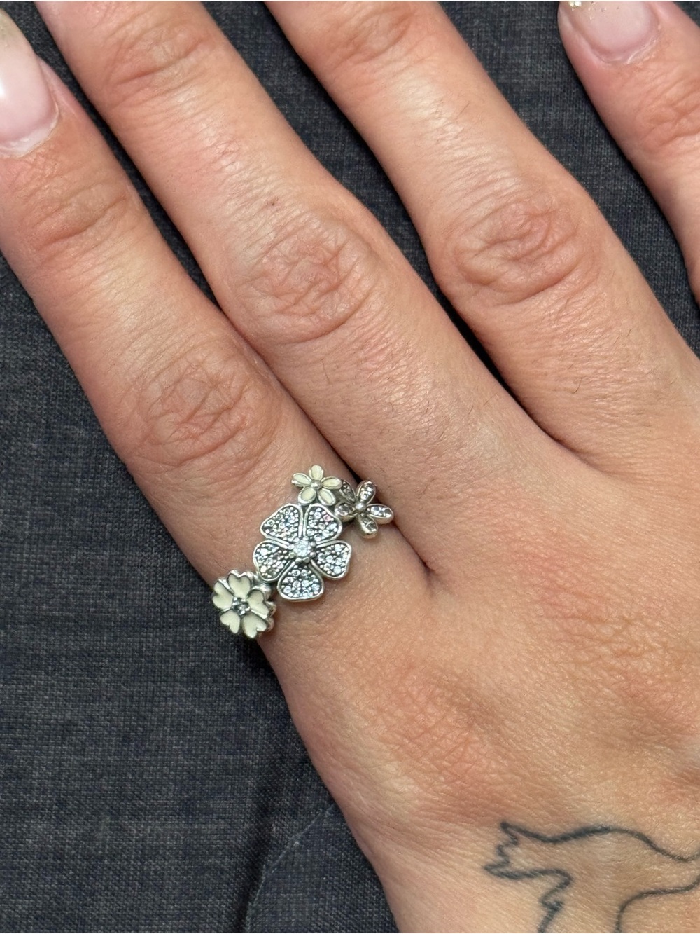 Pandora Silver Floral Cluster Ring with Sparkling Accents